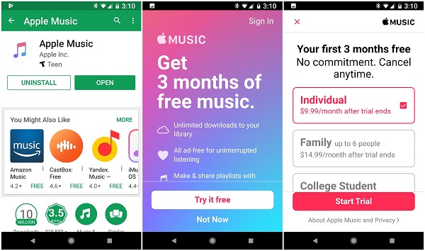 use apple music app on android