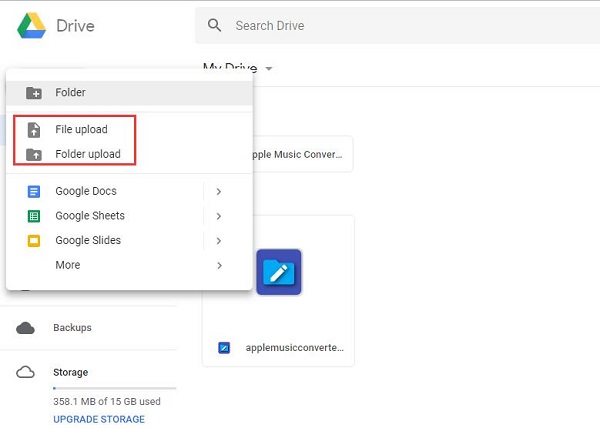 Transfer converted Apple Music to Google Drive