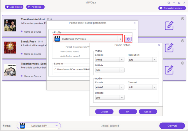 choose wmv as output format