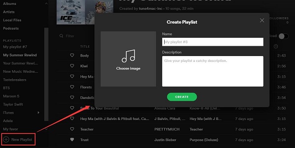 Create a new Spotify playlist