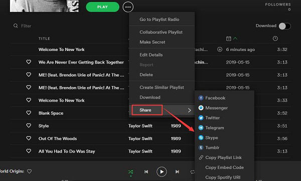 Share a Spotify playlist on desktop