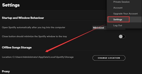 Locate the Spotify offline playlists